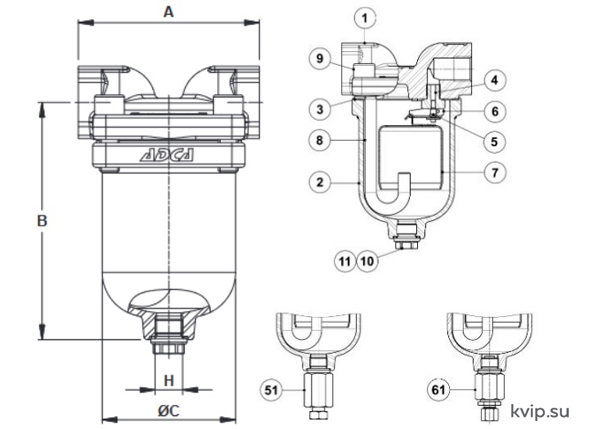 ADCA IB30S DN15-25 мм. конденсатоотводчик с перевернутым стаканом_Р1
